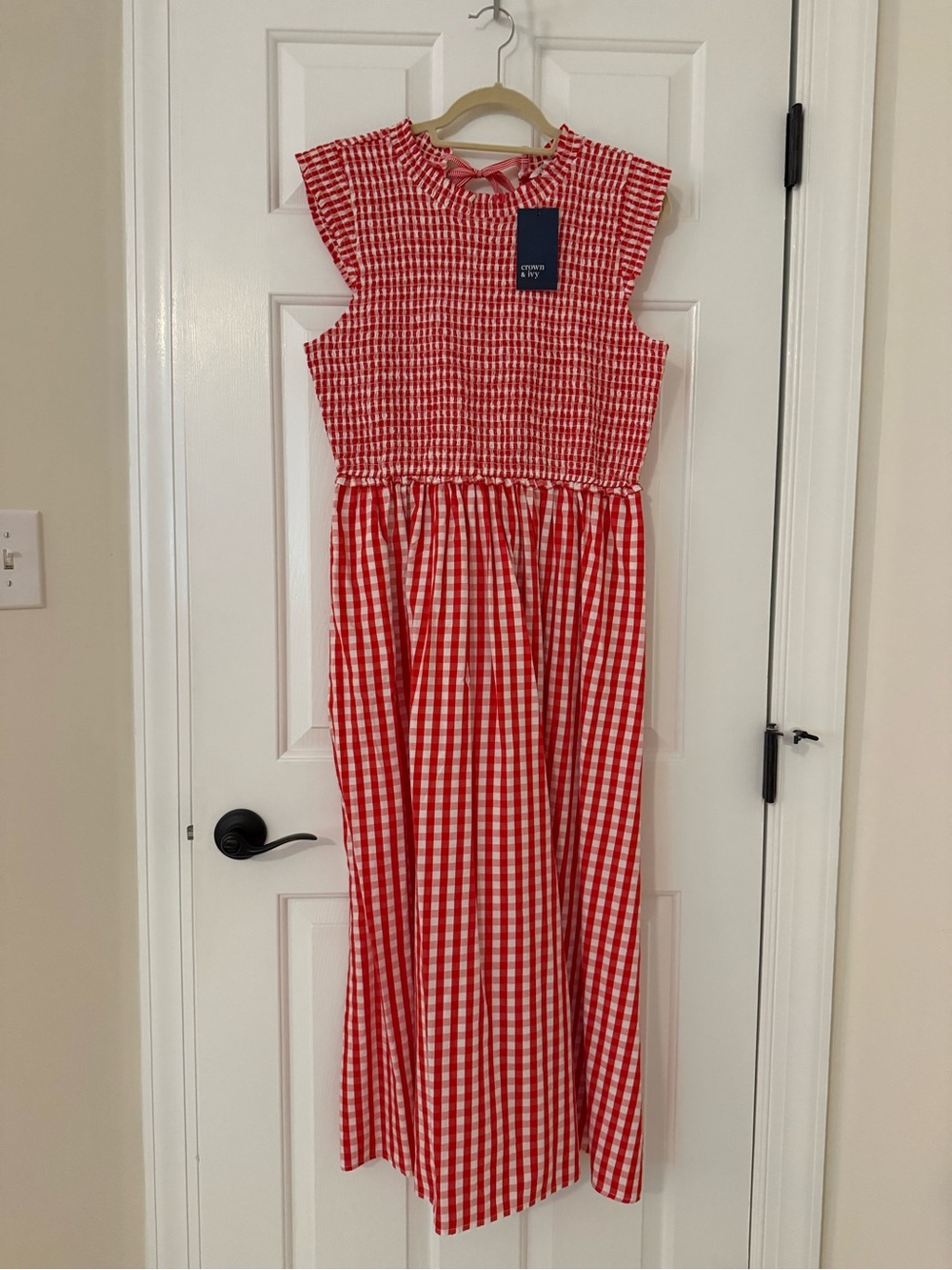 NEW with tags! Crown & Ivy Red Gingham Smocked Top Maxi Dress